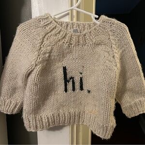Cozy Cream Sweater with 'hi.' Embroidery